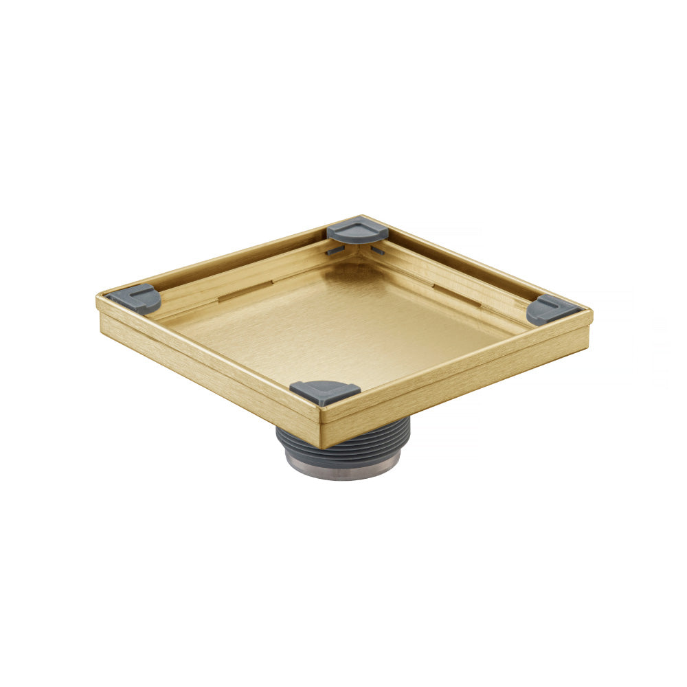Flusso Faucets 6" Stainless Steel Tile Insert Floor Drain in Satin Brass Finish