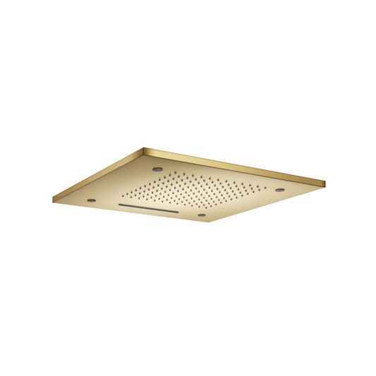 Flusso Faucets Cascade 20" Stainless Steel Flush Mount Rainhead With Cascade Waterfall and Mist Flow in Satin Brass