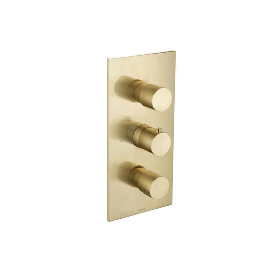 Flusso Faucets Serie 100 3/4" Two Output Thermostatic Valve and Trim in Satin Brass