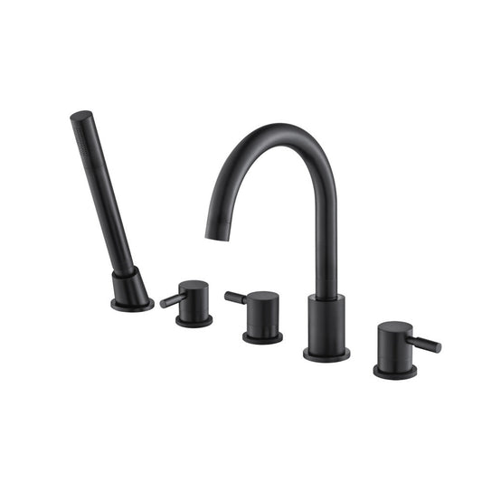 Flusso Faucets Serie 100 Five Hole Deck Mounted Roman Tub Faucet With Hand Shower in Matte Black