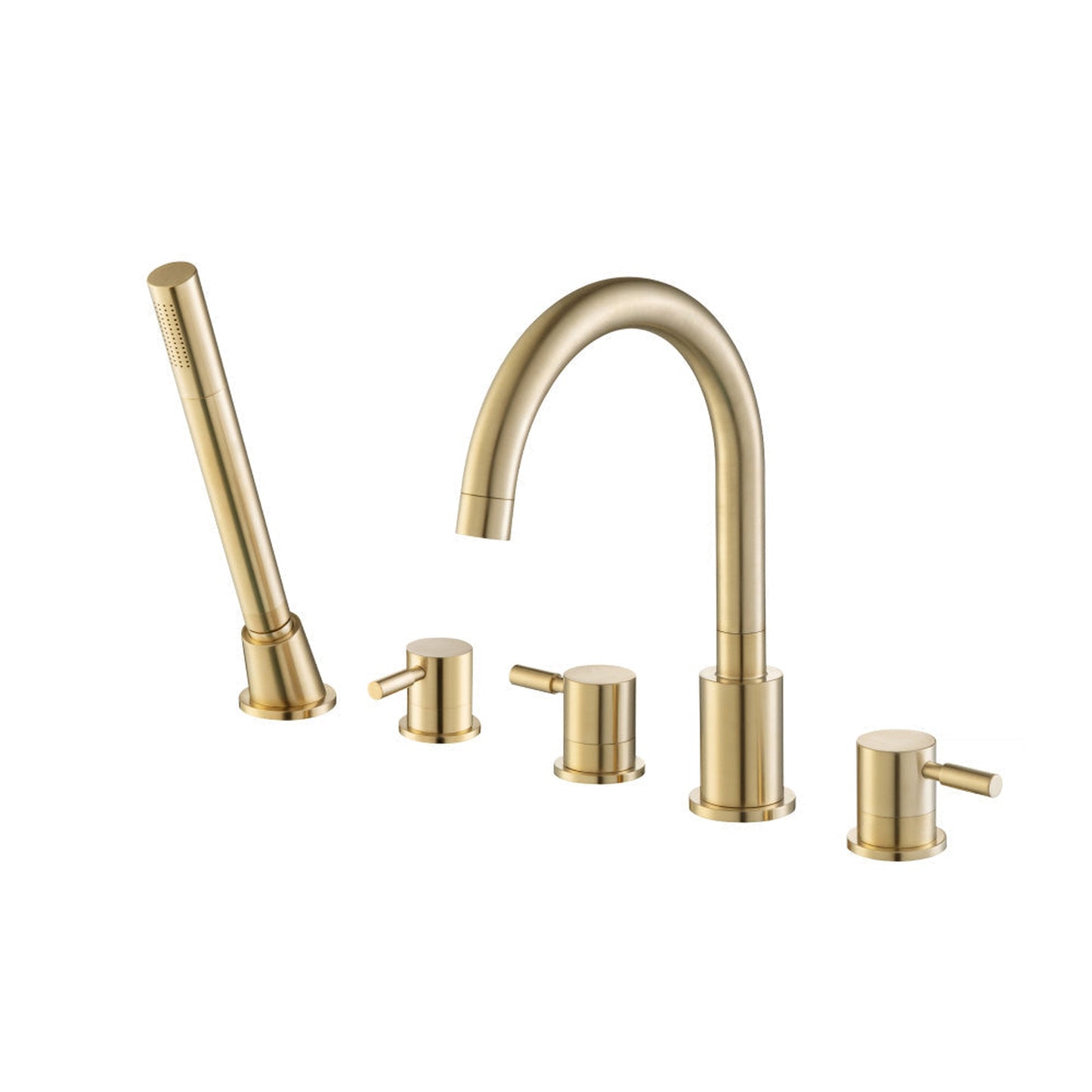 Flusso Faucets Serie 100 Five Hole Deck Mounted Roman Tub Faucet With Hand Shower in Satin Brass