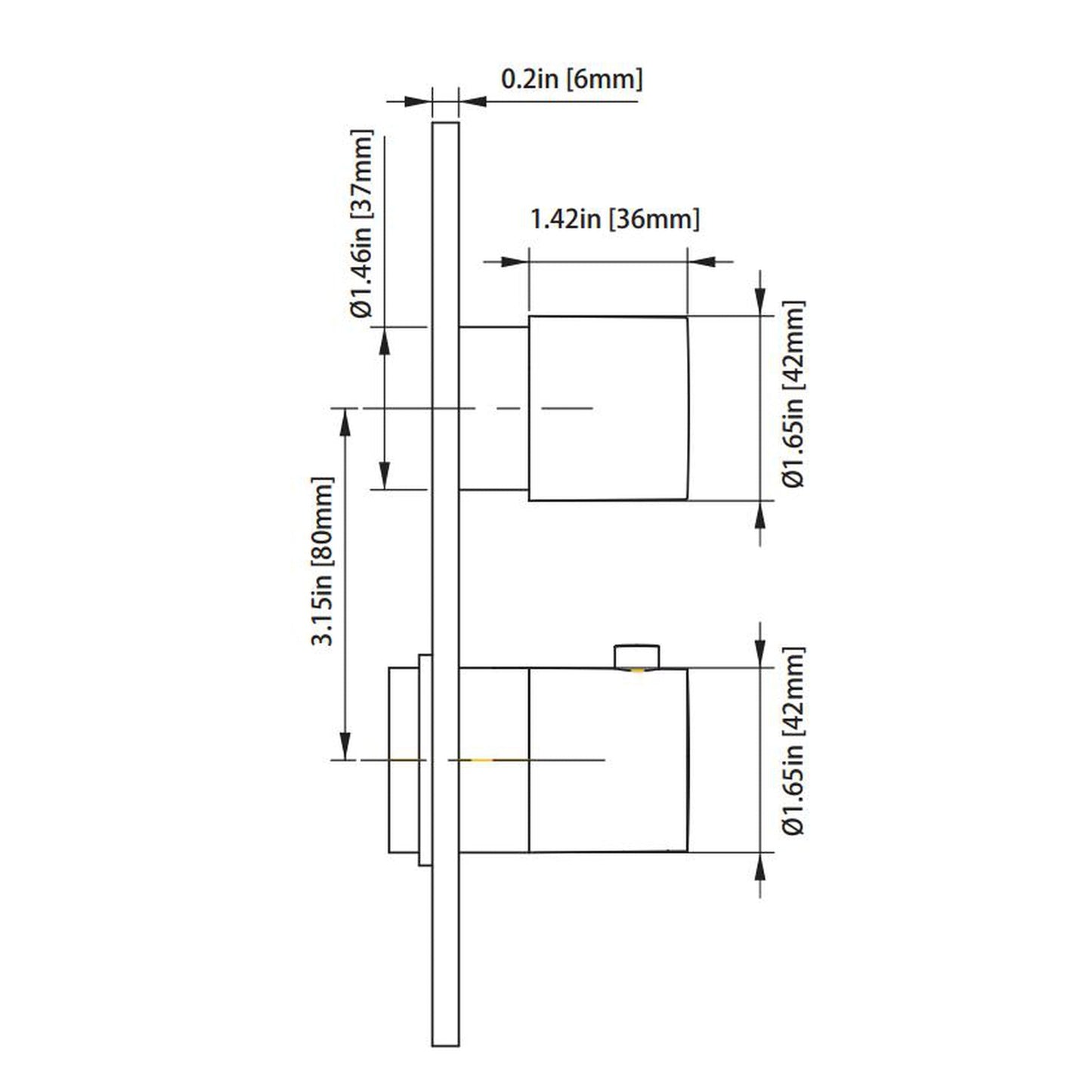 Flusso Faucets Serie 100 Single Output Brushed Nickel PVD Wall-Mounted Shower Set With Single Function Round Rain Shower Head, Two-Handle Shower Trim and 1-Output Wall-Mounted Thermostatic Shower Valve With Integrated Volume Control