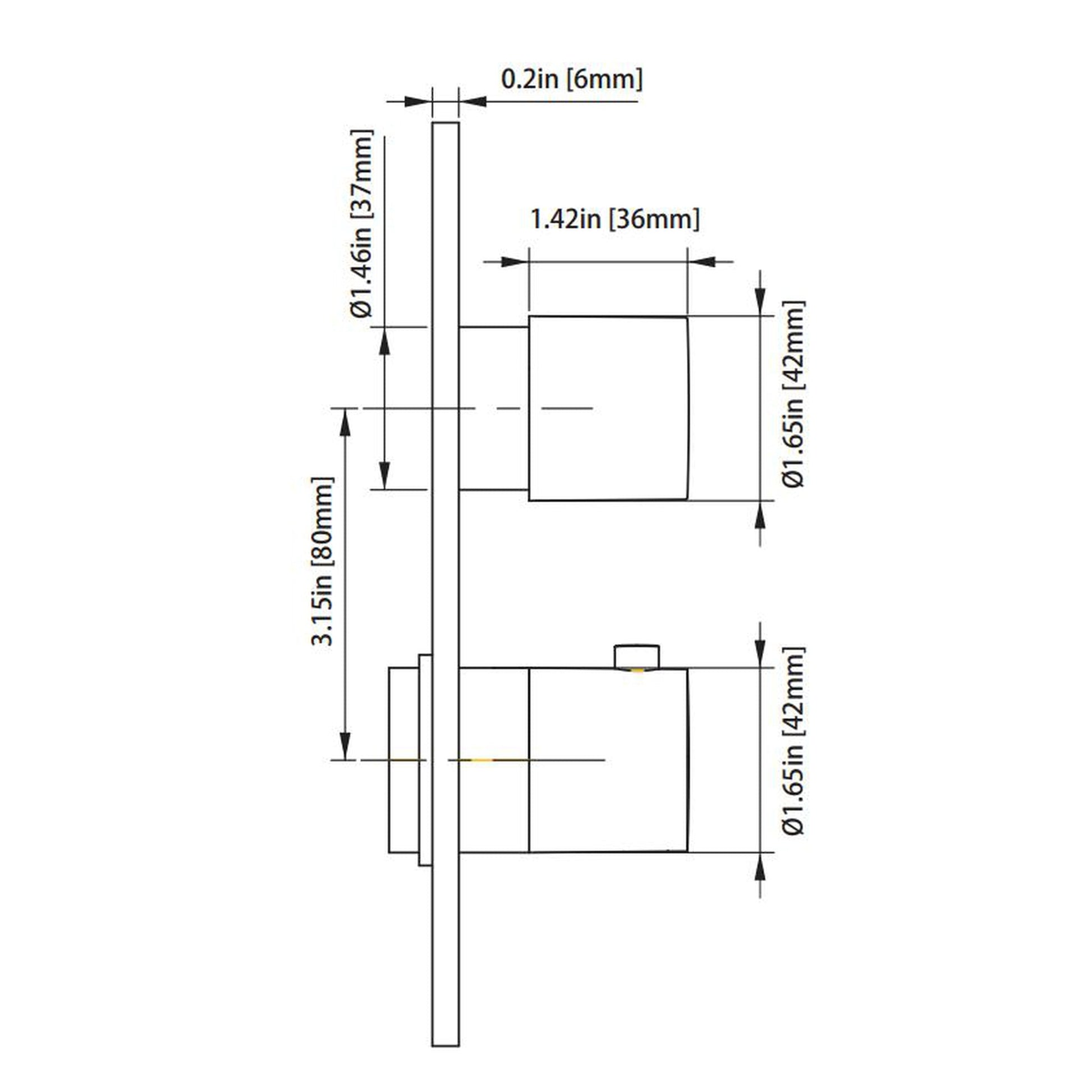 Flusso Faucets Serie 100 Single Output Brushed Nickel PVD Wall-Mounted Shower Set With Single Function Round Rain Shower Head, Two-Handle Shower Trim and 1-Output Wall-Mounted Thermostatic Shower Valve With Integrated Volume Control