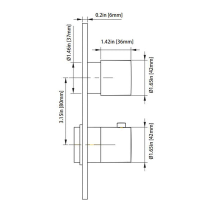 Flusso Faucets Serie 100 Single Output Brushed Nickel PVD Wall-Mounted Shower Set With Single Function Round Rain Shower Head, Two-Handle Shower Trim and 1-Output Wall-Mounted Thermostatic Shower Valve With Integrated Volume Control