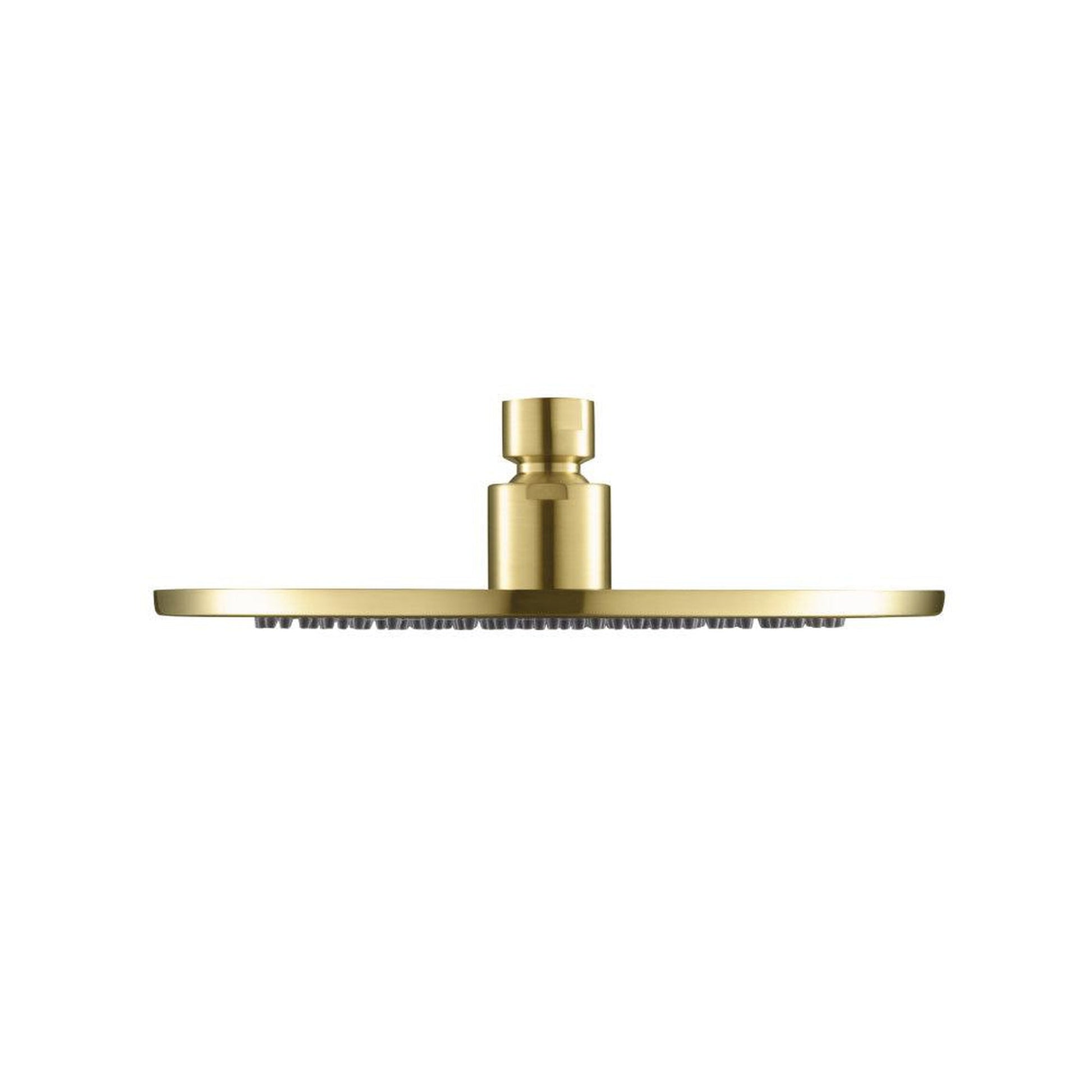 Flusso Faucets Serie 100 Single Output Satin Brass PVD Wall-Mounted Shower Set With Single Function Round Rain Shower Head, Two-Handle Shower Trim and 1-Output Wall-Mounted Thermostatic Shower Valve With Integrated Volume Control