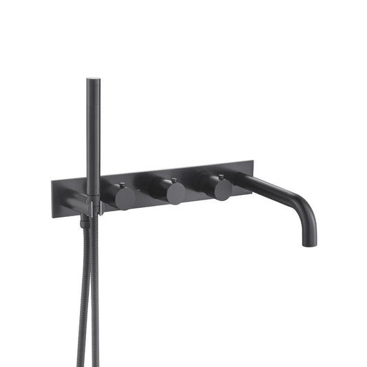 Flusso Faucets Serie 100 Trim for Wall Mount Tub Filler With Hand Shower in Matte Black