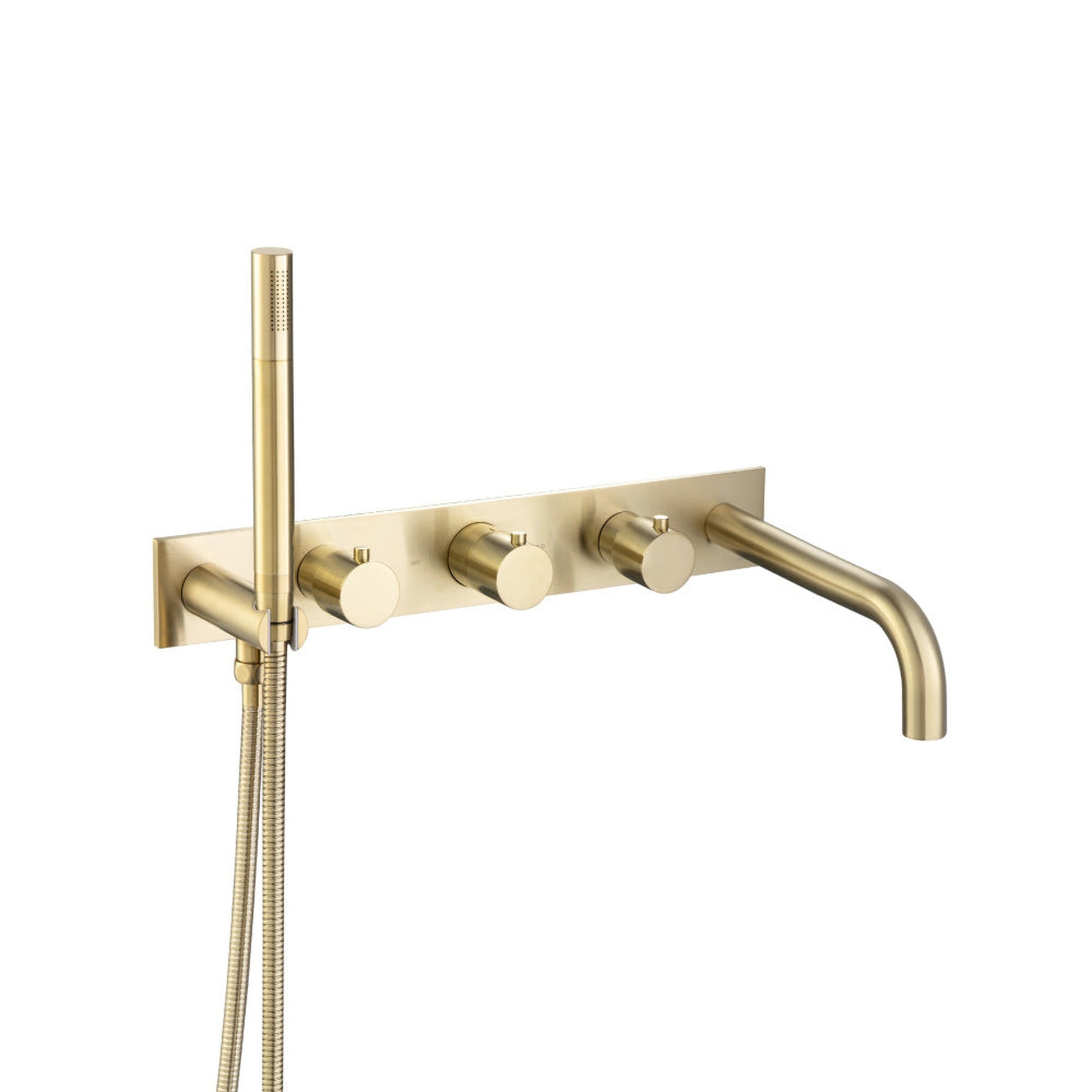 Flusso Faucets Serie 100 Trim for Wall Mount Tub Filler With Hand Shower in Satin Brass