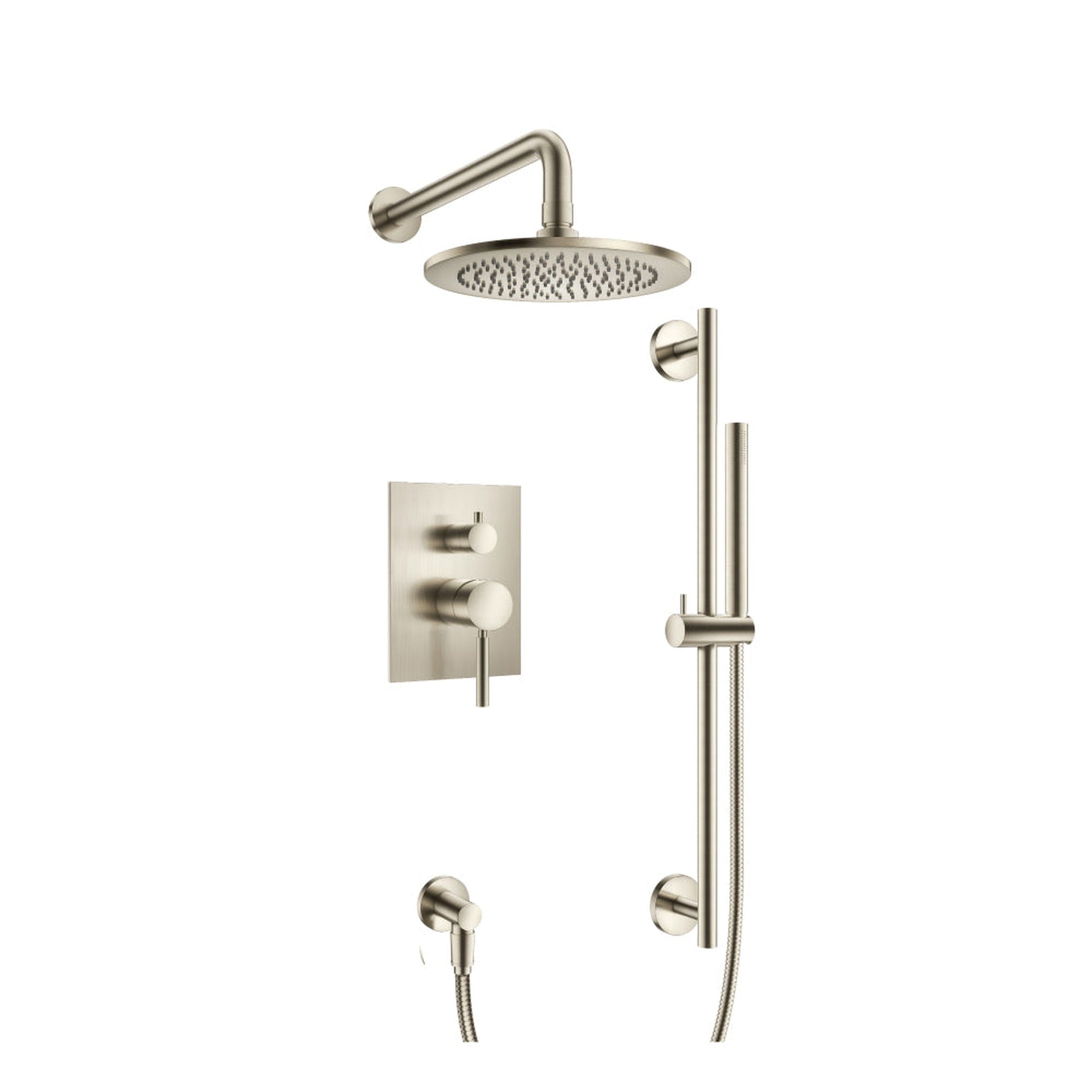 Flusso Faucets Serie 100 Two Output Shower Set With Shower Head, Hand Held and Slide Bar in Brushed Nickel (100.3350BN)