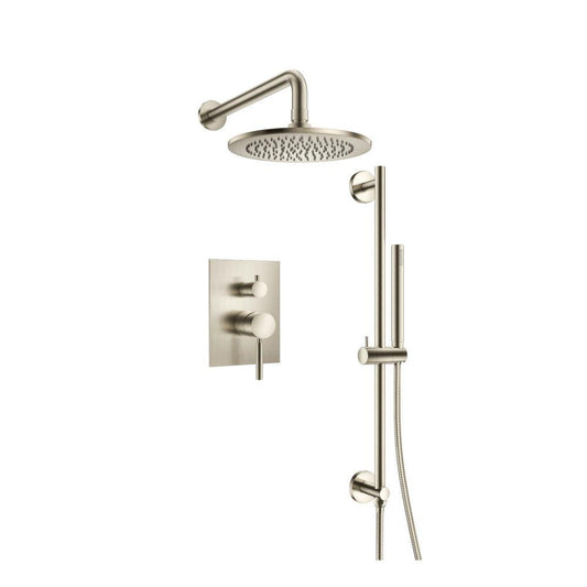 Flusso Faucets Serie 100 Two Output Shower Set With Shower Head, Hand Held and Slide Bar in Brushed Nickel (100.3450BN)