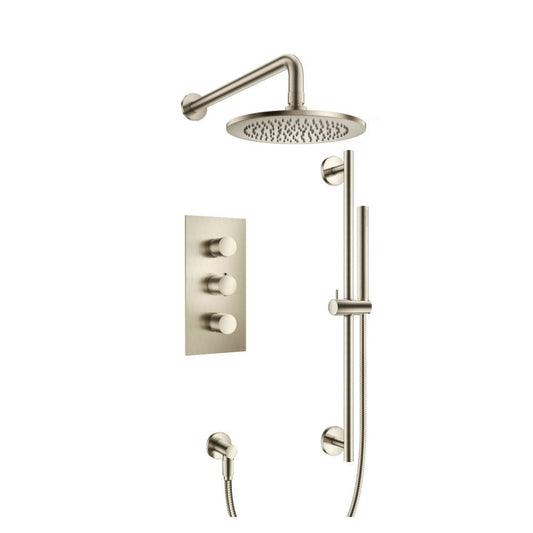 Flusso Faucets Serie 100 Two Output Shower Set With Shower Head, Hand Held and Slide Bar in Brushed Nickel (100.7200BN)