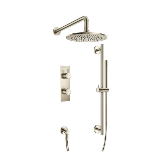 Flusso Faucets Serie 100 Two Output Shower Set With Shower Head, Hand Held and Slide Bar in Brushed Nickel (100.7300BN)