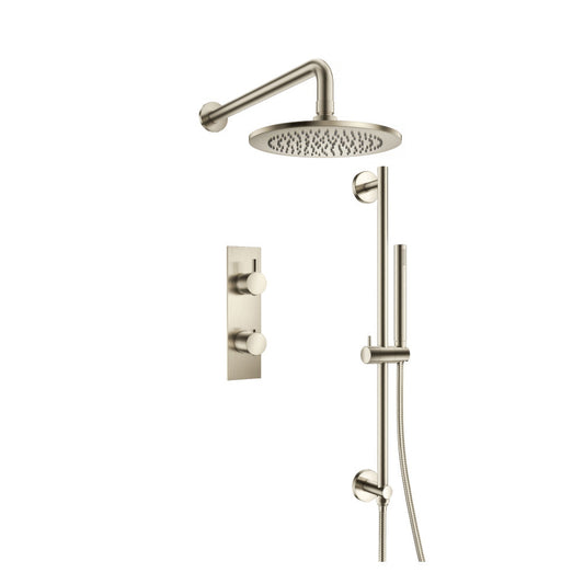 Flusso Faucets Serie 100 Two Output Shower Set With Shower Head, Hand Held and Slide Bar in Brushed Nickel (100.7350BN)