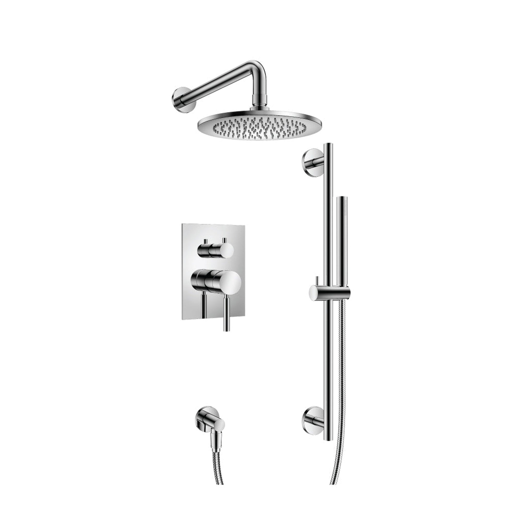 Flusso Faucets Serie 100 Two Output Shower Set With Shower Head, Hand Held and Slide Bar in Chrome (100.3350CP)