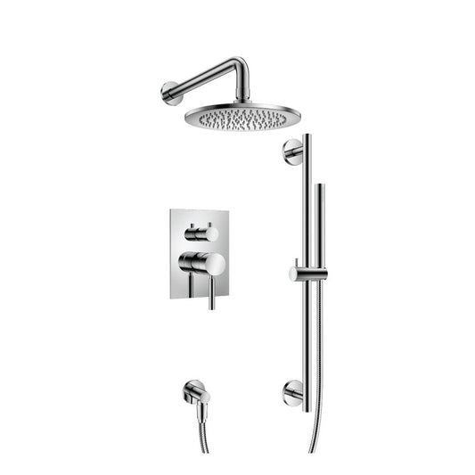 Flusso Faucets Serie 100 Two Output Shower Set With Shower Head, Hand Held and Slide Bar in Chrome (100.3350CP)