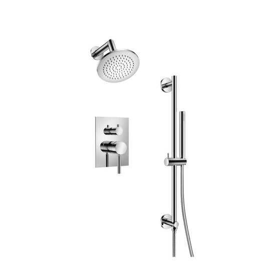 Flusso Faucets Serie 100 Two Output Shower Set With Shower Head, Hand Held and Slide Bar in Chrome (100.3400CP)