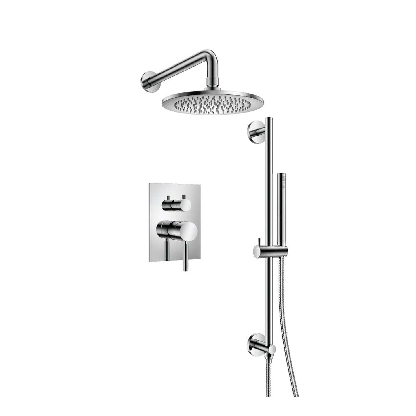 Flusso Faucets Serie 100 Two Output Shower Set With Shower Head, Hand Held and Slide Bar in Chrome (100.3450CP)