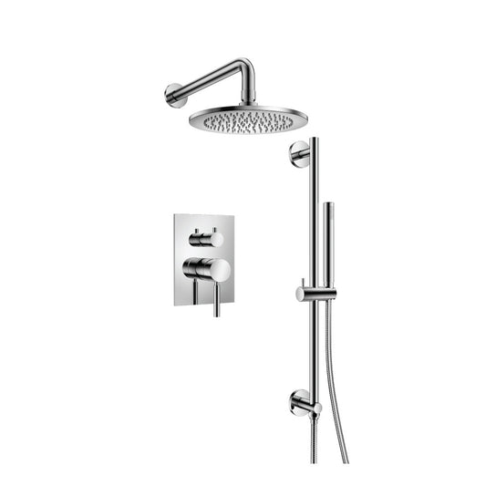 Flusso Faucets Serie 100 Two Output Shower Set With Shower Head, Hand Held and Slide Bar in Chrome (100.3450CP)