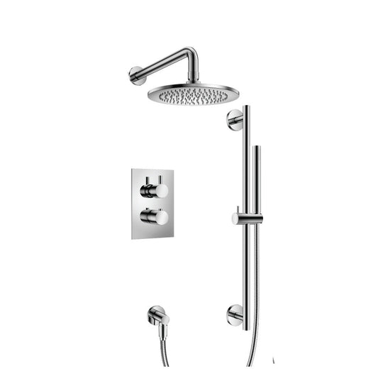 Flusso Faucets Serie 100 Two Output Shower Set With Shower Head, Hand Held and Slide Bar in Chrome (100.7100CP)