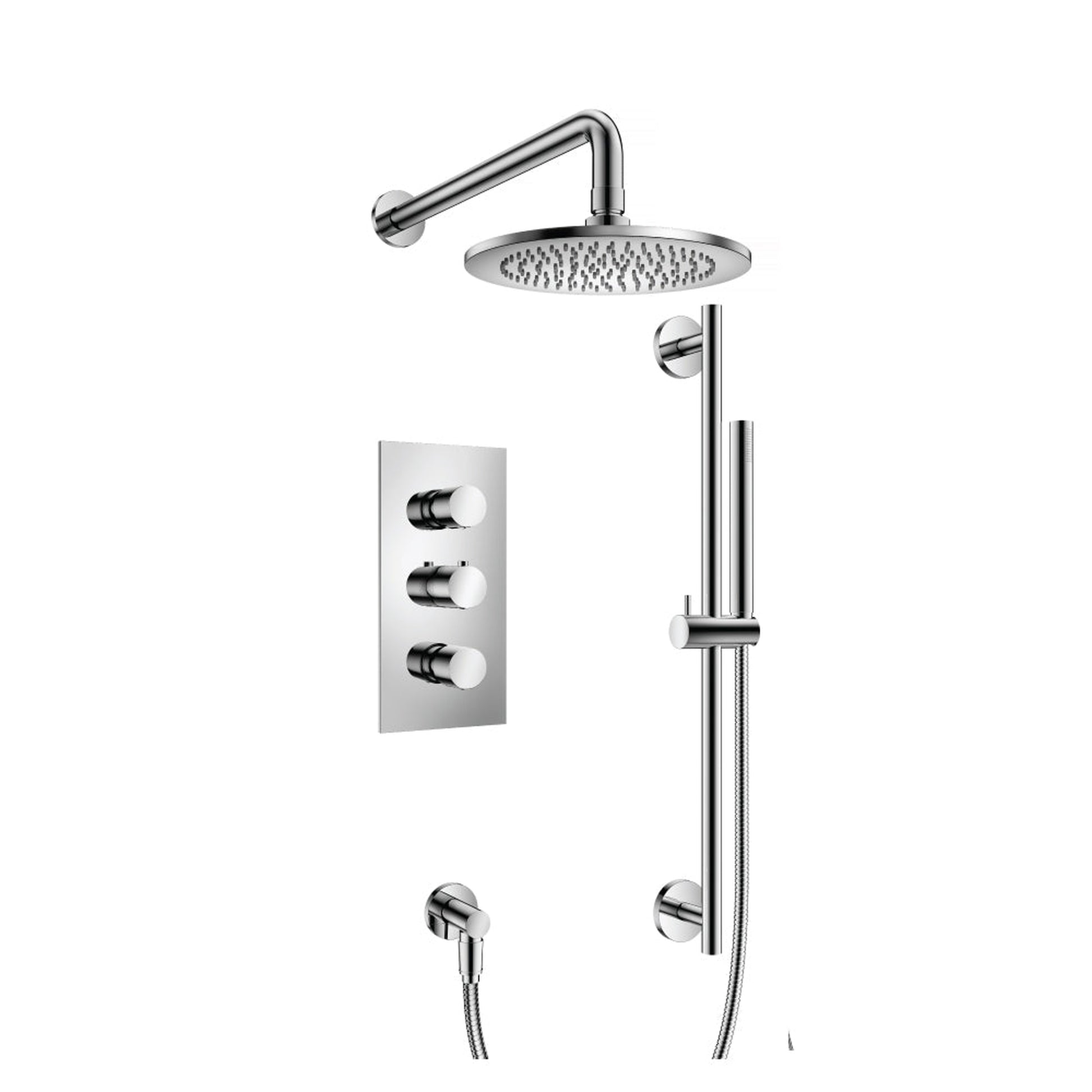 Flusso Faucets Serie 100 Two Output Shower Set With Shower Head, Hand Held and Slide Bar in Chrome (100.7200CP)