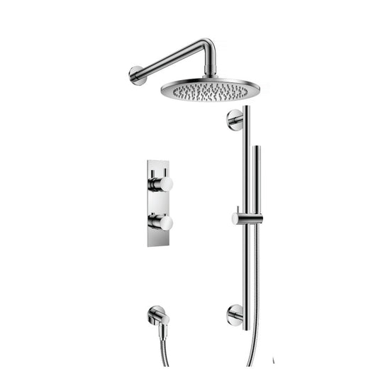Flusso Faucets Serie 100 Two Output Shower Set With Shower Head, Hand Held and Slide Bar in Chrome (100.7300CP)