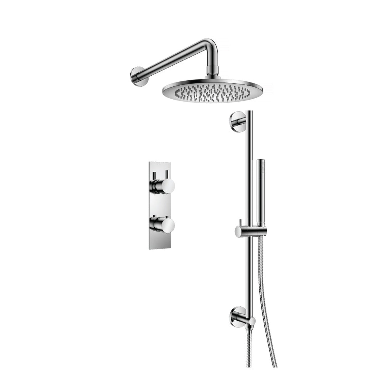 Flusso Faucets Serie 100 Two Output Shower Set With Shower Head, Hand Held and Slide Bar in Chrome (100.7350CP)