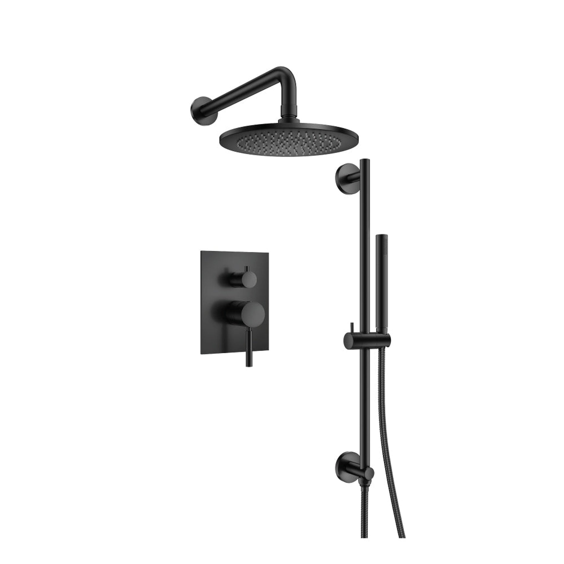 Flusso Faucets Serie 100 Two Output Shower Set With Shower Head, Hand Held and Slide Bar in Matte Black (100.3450MB)
