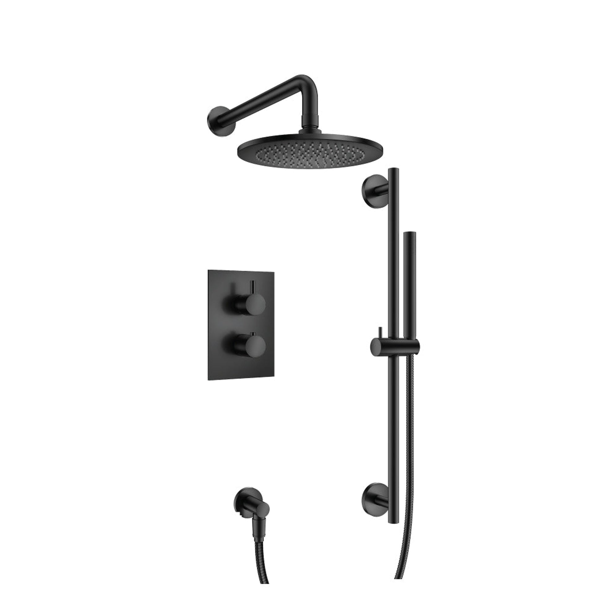 Flusso Faucets Serie 100 Two Output Shower Set With Shower Head, Hand Held and Slide Bar in Matte Black (100.7100MB)