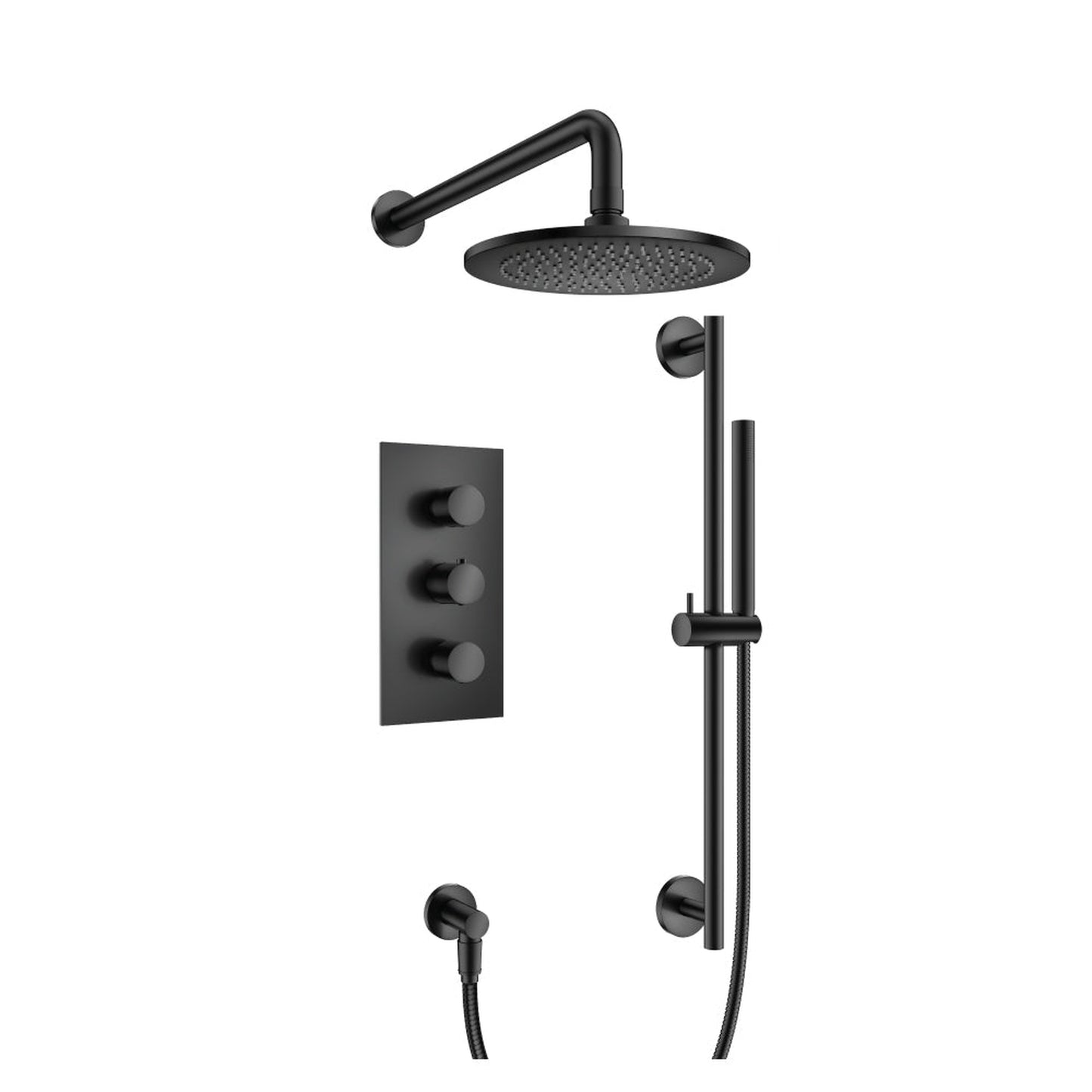 Flusso Faucets Serie 100 Two Output Shower Set With Shower Head, Hand Held and Slide Bar in Matte Black (100.7200MB)