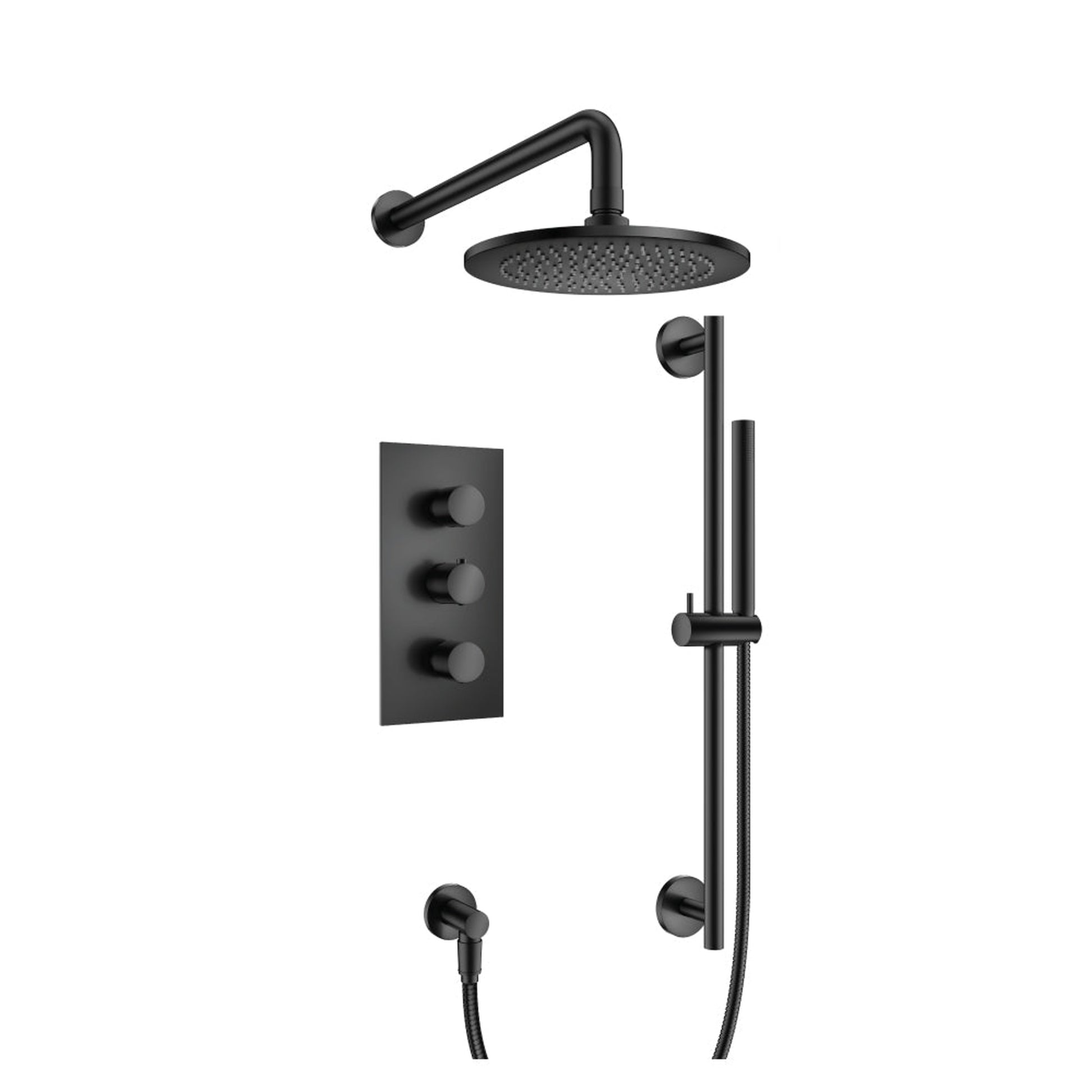 Flusso Faucets Serie 100 Two Output Shower Set With Shower Head, Hand Held and Slide Bar in Matte Black (100.7200MB)