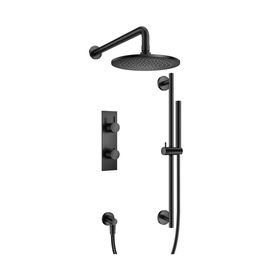 Flusso Faucets Serie 100 Two Output Shower Set With Shower Head, Hand Held and Slide Bar in Matte Black (100.7300MB)