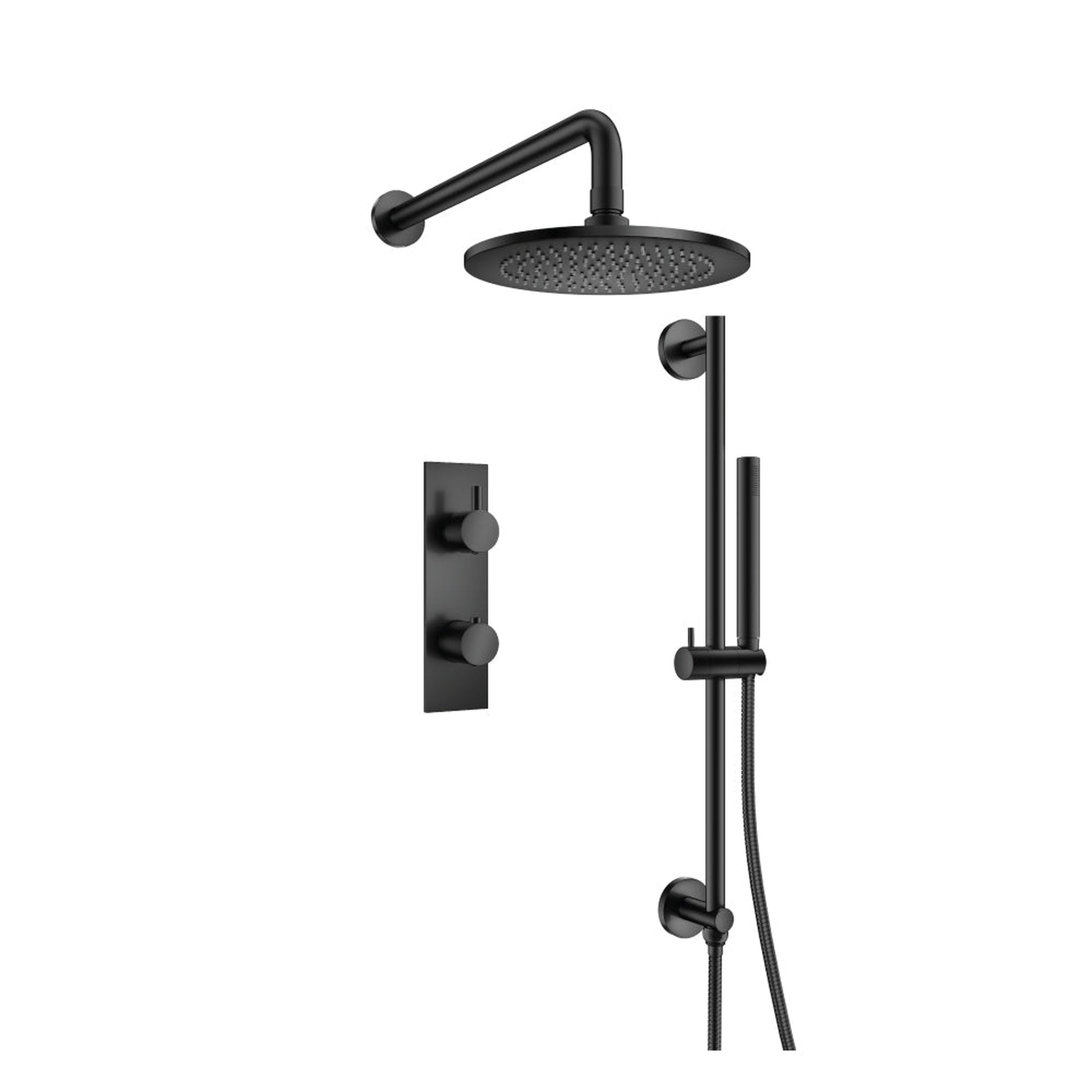 Flusso Faucets Serie 100 Two Output Shower Set With Shower Head, Hand Held and Slide Bar in Matte Black (100.7350MB)