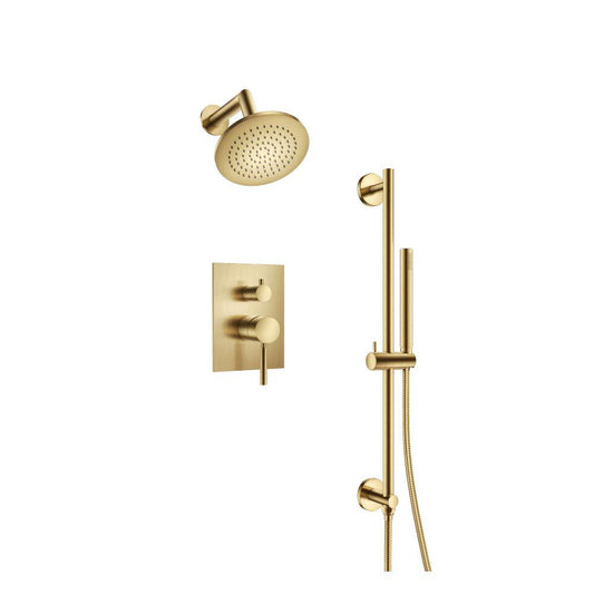 Flusso Faucets Serie 100 Two Output Shower Set With Shower Head, Hand Held and Slide Bar in Satin Brass (100.3400SB)