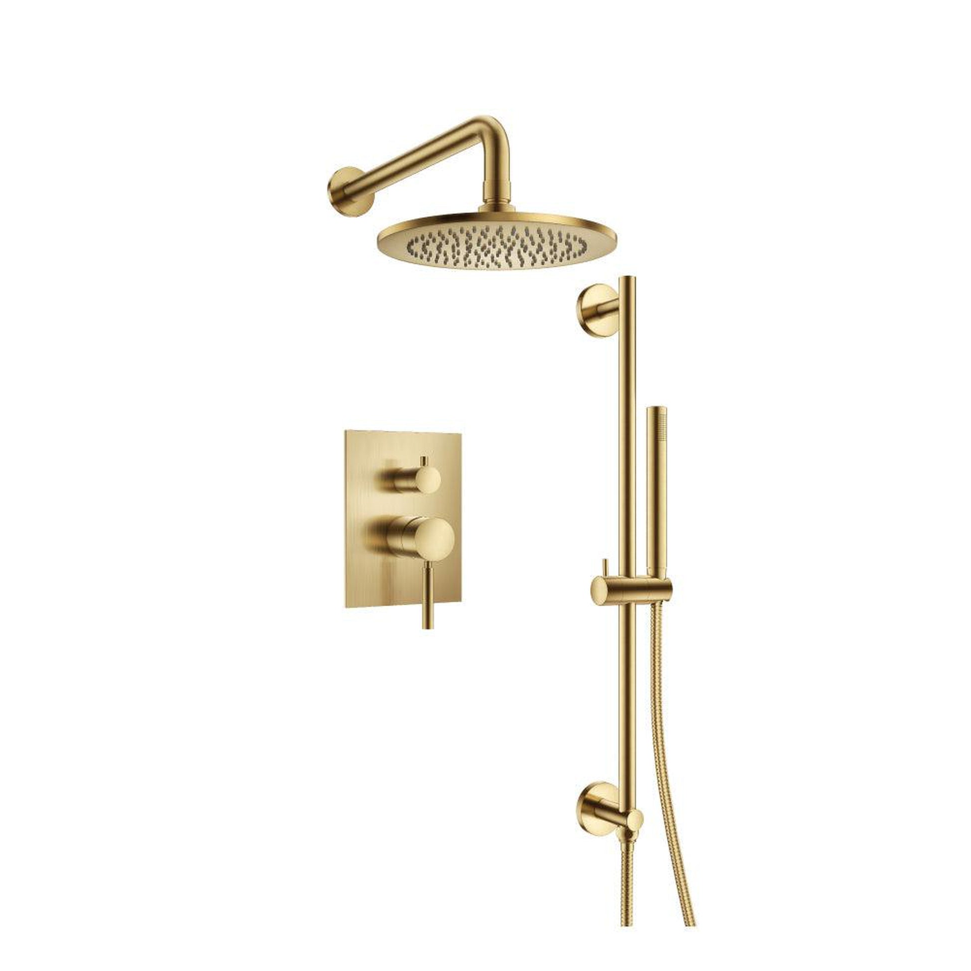 Flusso Faucets Serie 100 Two Output Shower Set With Shower Head, Hand Held and Slide Bar in Satin Brass (100.3450SB)