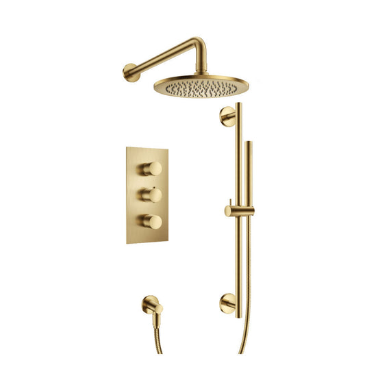Flusso Faucets Serie 100 Two Output Shower Set With Shower Head, Hand Held and Slide Bar in Satin Brass (100.7200SB)