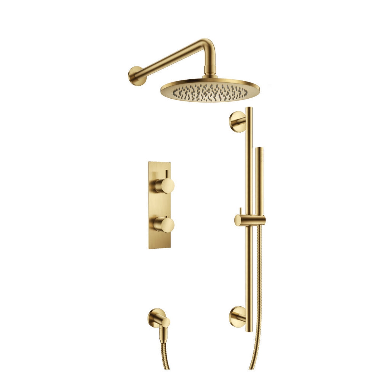 Flusso Faucets Serie 100 Two Output Shower Set With Shower Head, Hand Held and Slide Bar in Satin Brass (100.7300SB)