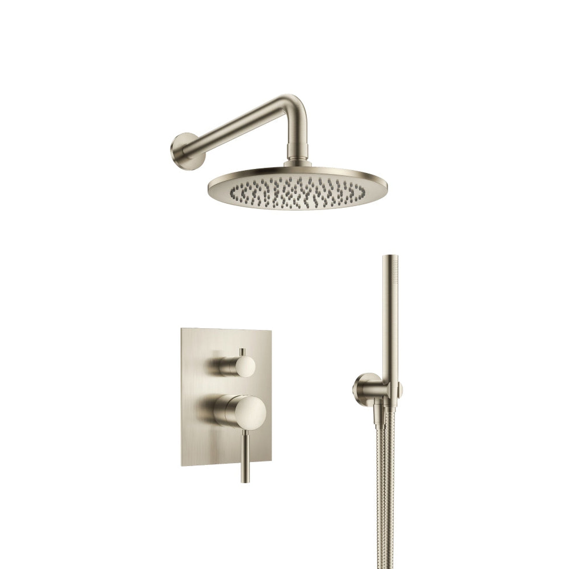 Flusso Faucets Serie 100 Two Output Shower Set With Shower Head and Hand Held in Brushed Nickel (100.3300BN)