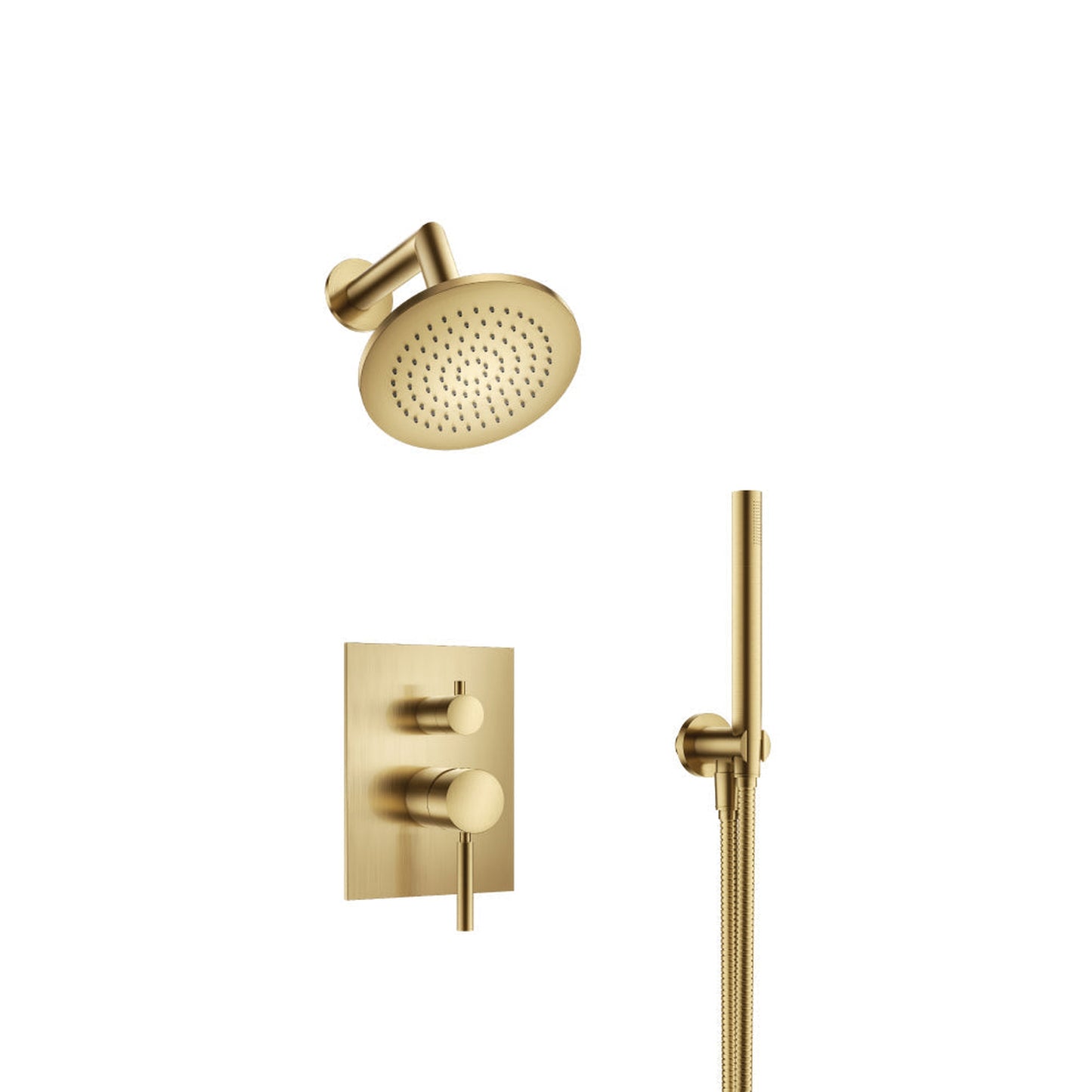 Flusso Faucets Serie 100 Two Output Shower Set With Shower Head and Hand Held in Satin Brass (100.3250SB)