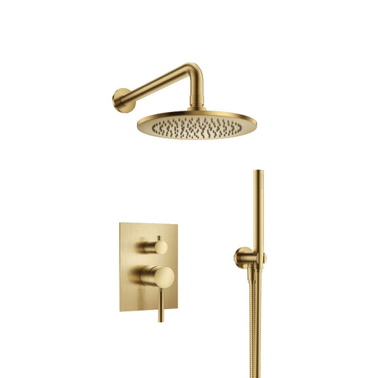 Flusso Faucets Serie 100 Two Output Shower Set With Shower Head and Hand Held in Satin Brass (100.3300SB)