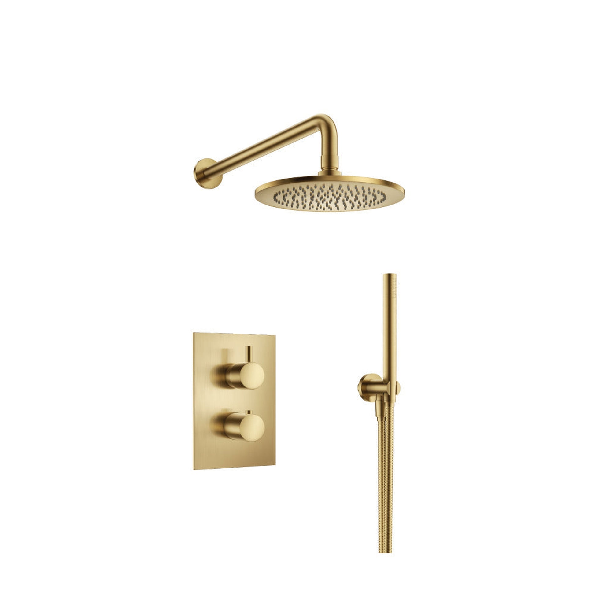 Flusso Faucets Serie 100 Two Output Shower Set With Shower Head and Hand Held in Satin Brass (100.7050SB)