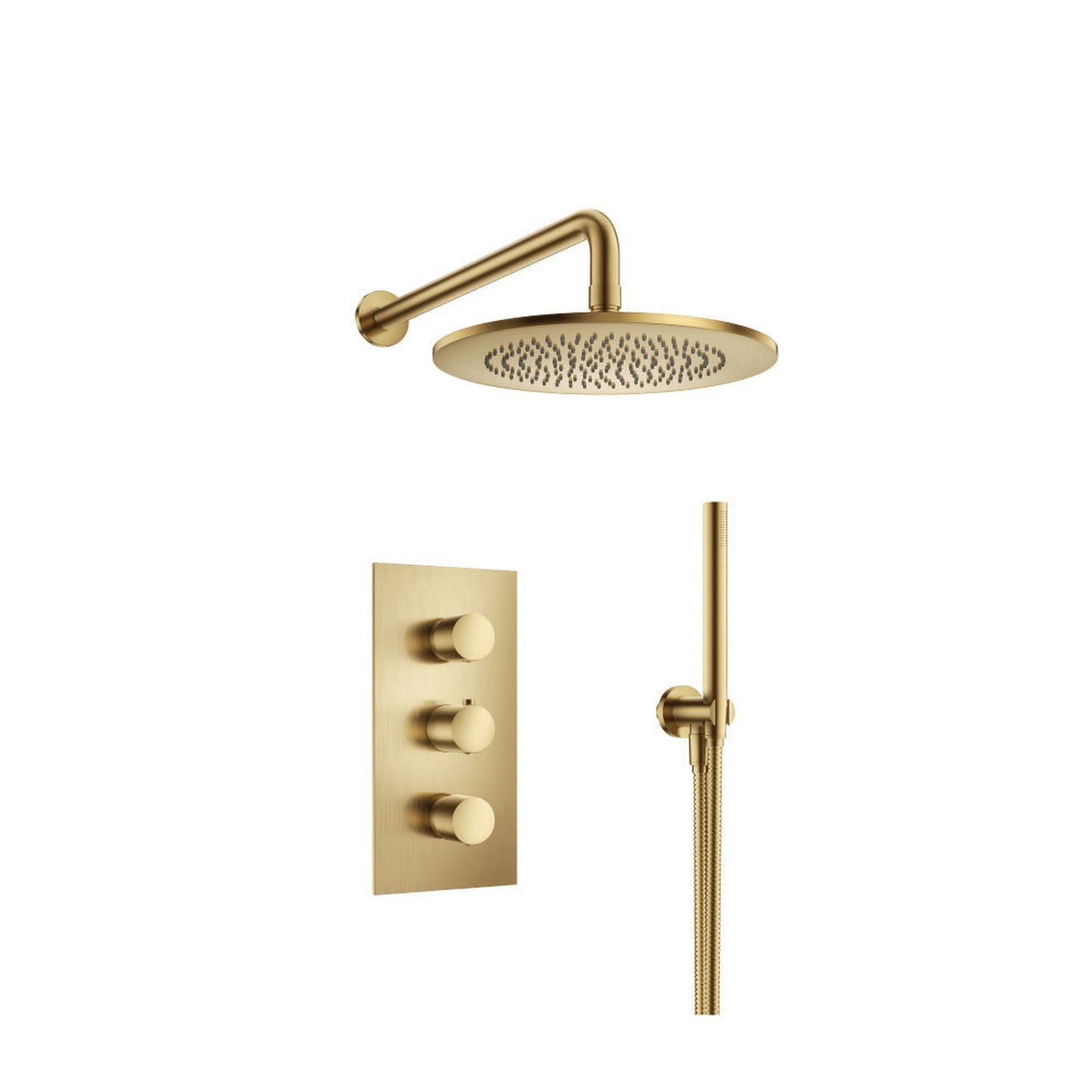 Flusso Faucets Serie 100 Two Output Shower Set With Shower Head and Hand Held in Satin Brass (100.7150SB)