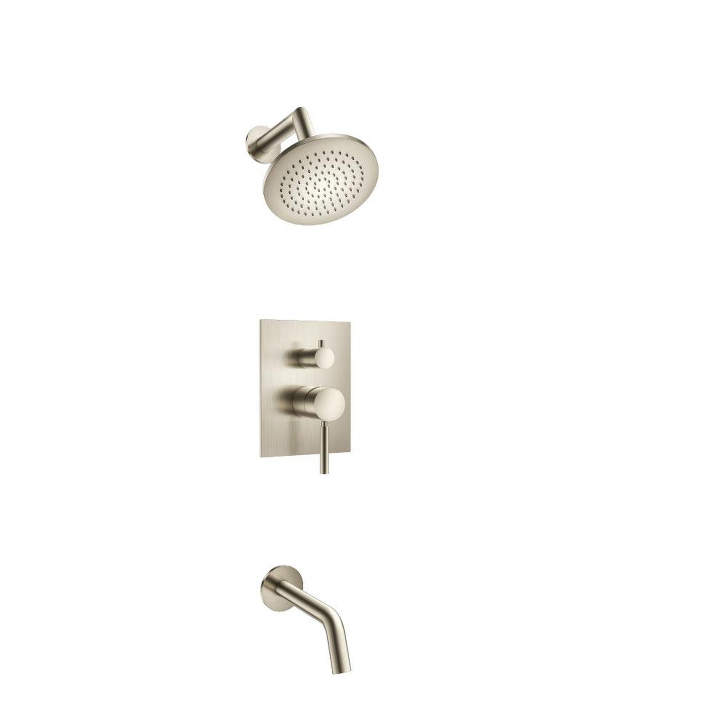Flusso Faucets Serie 100 Two Output Shower Set With Shower Head and Tub Spout in Brushed Nickel