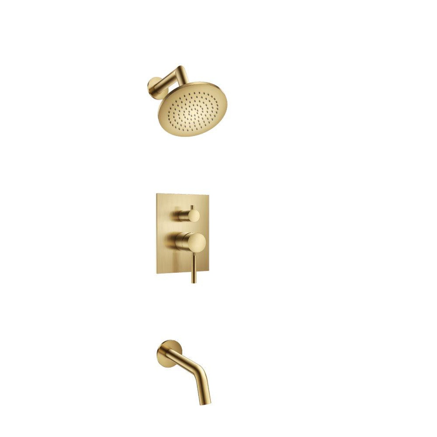 Flusso Faucets Serie 100 Two Output Shower Set With Shower Head and Tub Spout in Satin Brass