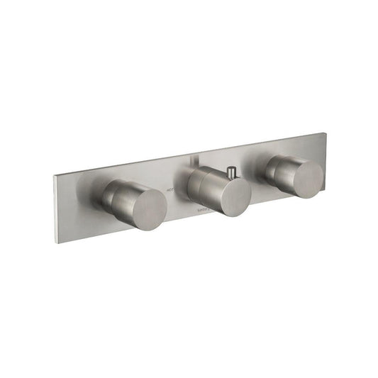 Flusso Faucets Serie 100 Two Output Trim for Horizontal Thermostatic Valve With 2 Volume Control in Brushed Nickel