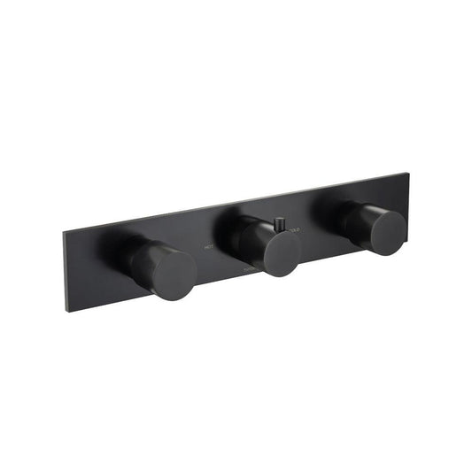 Flusso Faucets Serie 100 Two Output Trim for Horizontal Thermostatic Valve With 2 Volume Control in Matte Black