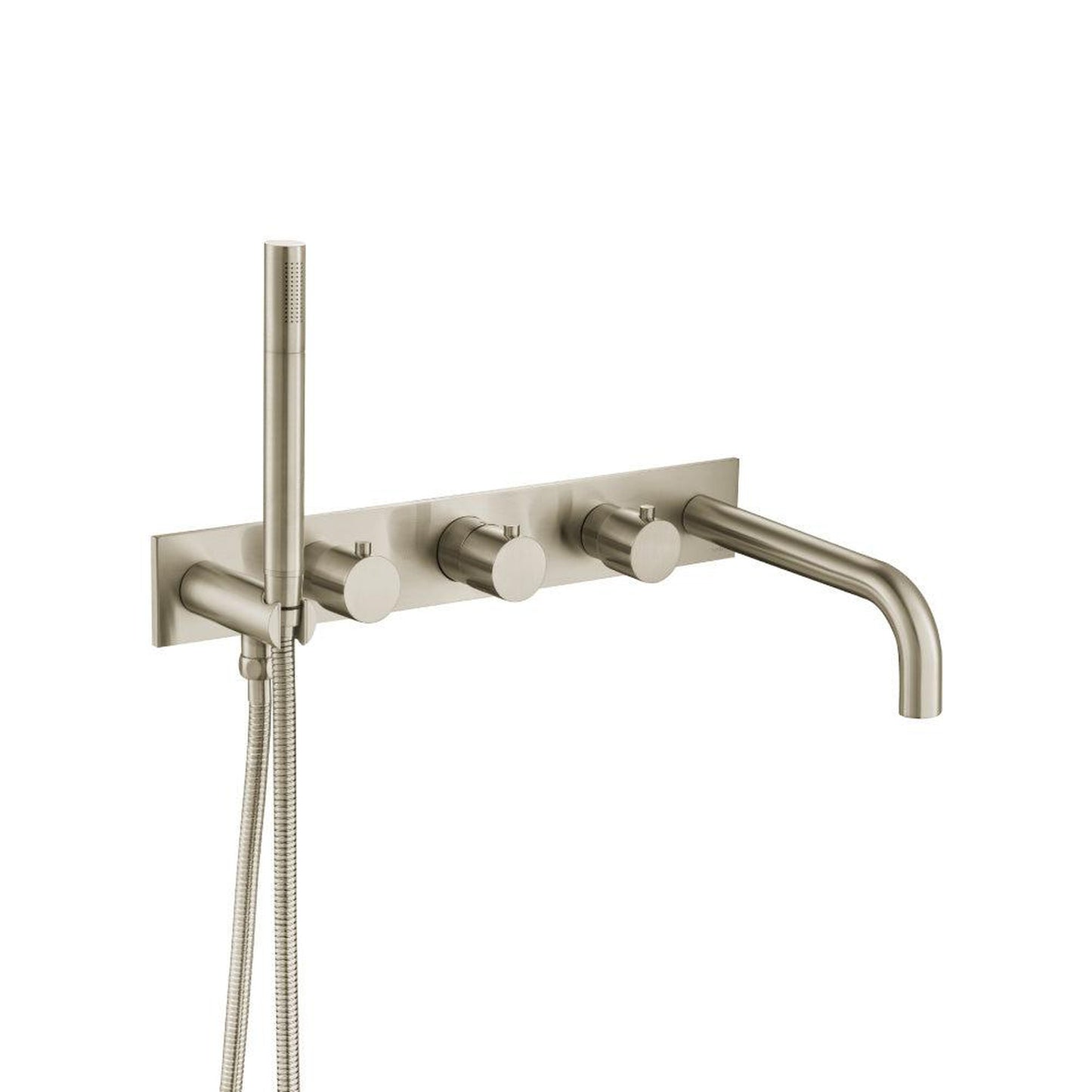 Flusso Faucets Serie 100 Wall Mount Tub Filler With Hand Shower in Brushed Nickel
