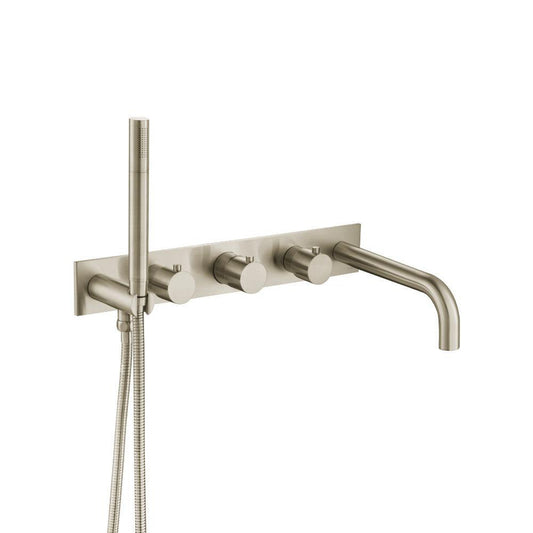 Flusso Faucets Serie 100 Wall Mount Tub Filler With Hand Shower in Brushed Nickel
