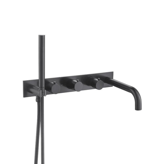 Flusso Faucets Serie 100 Wall Mount Tub Filler With Hand Shower in Matte Black
