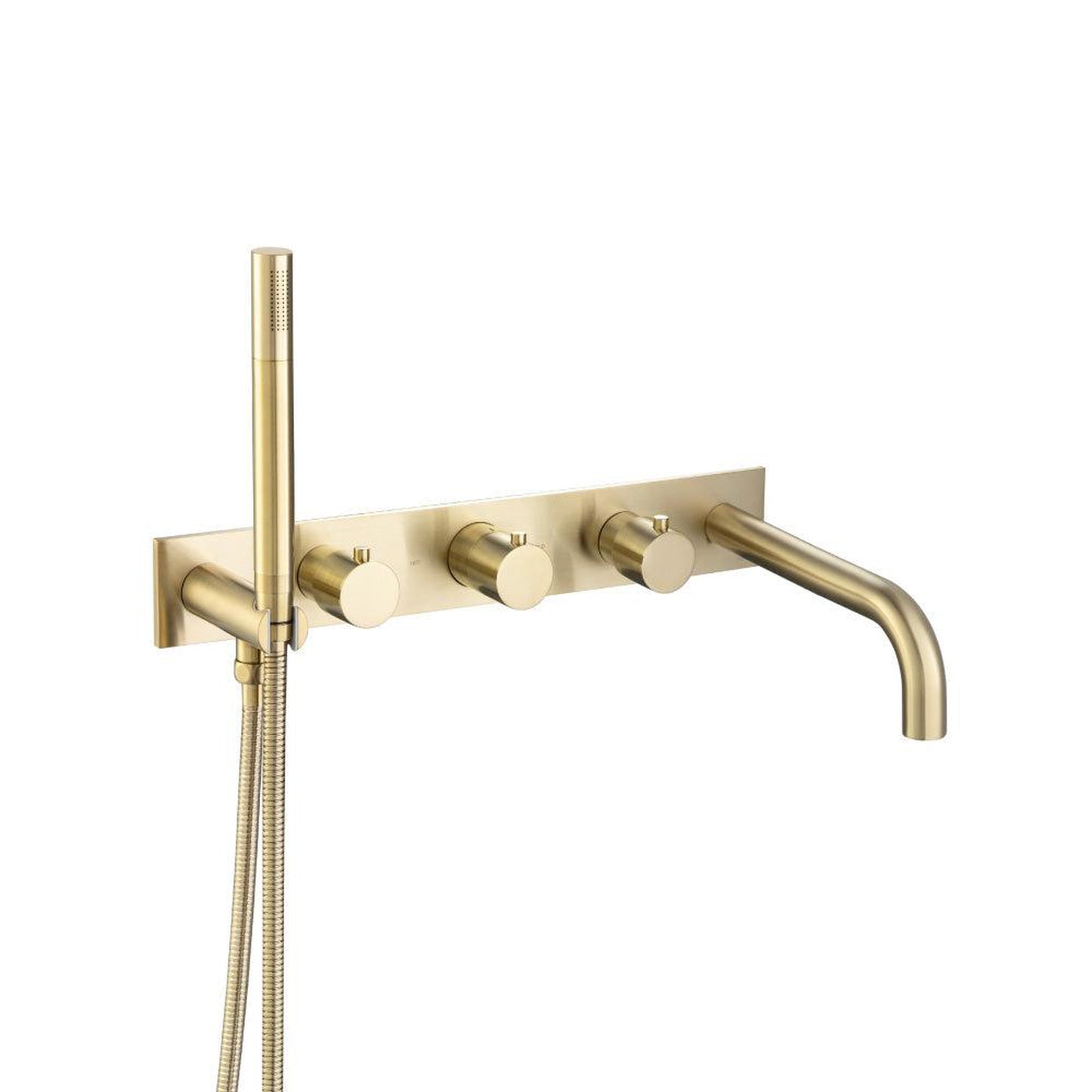 Flusso Faucets Serie 100 Wall Mount Tub Filler With Hand Shower in Satin Brass