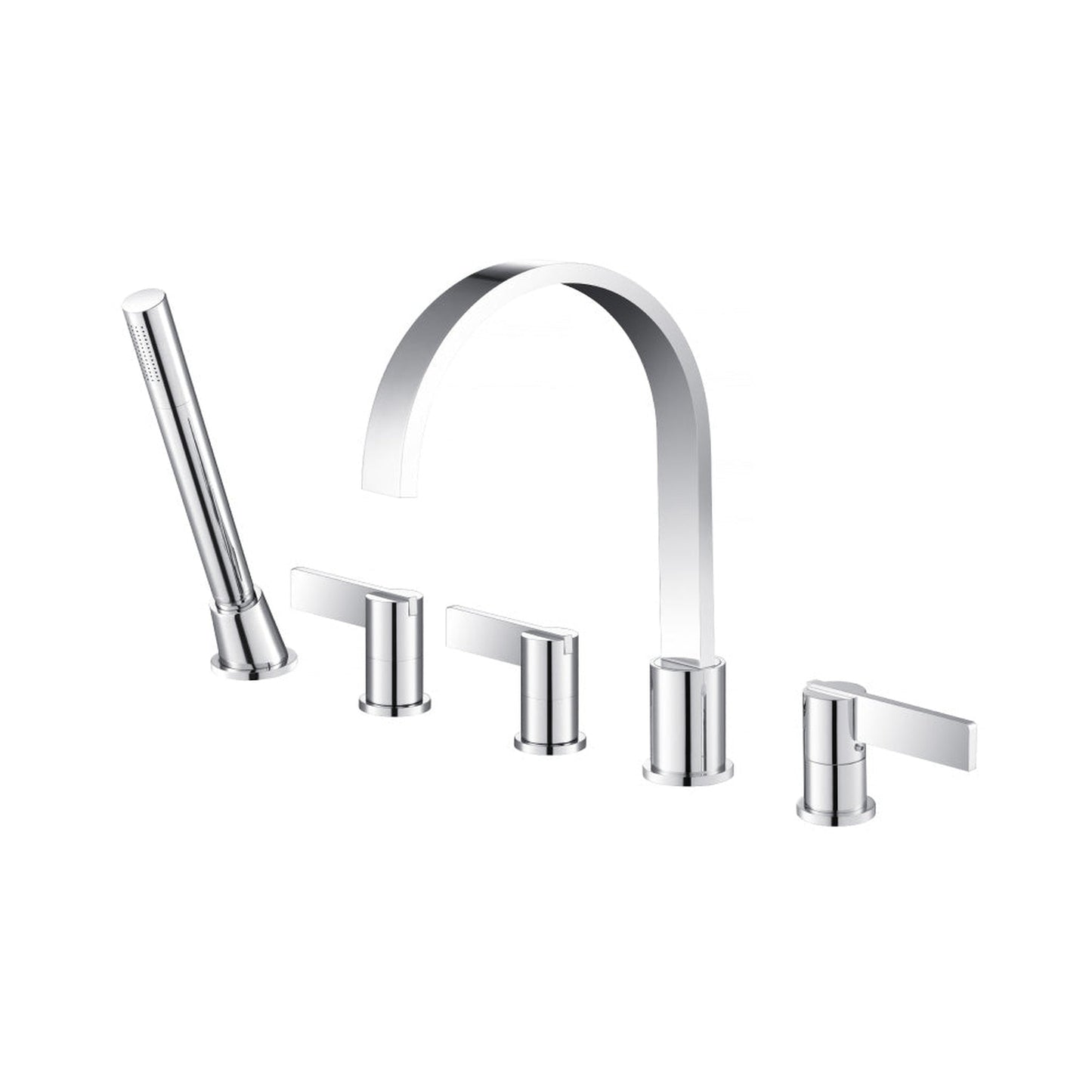 Flusso Faucets Serie 145 Five Hole Deck Mounted Roman Tub Faucet With Hand Shower in Chrome