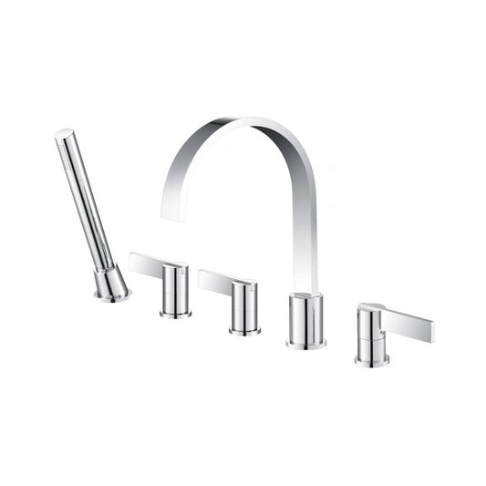 Flusso Faucets Serie 145 Five Hole Deck Mounted Roman Tub Faucet With Hand Shower in Chrome